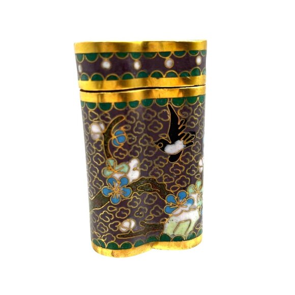 VTG Asian Cloisonné Enamel Trefoil Shape Curiosity Piece with Lid Floral Design - Picture 1 of 10